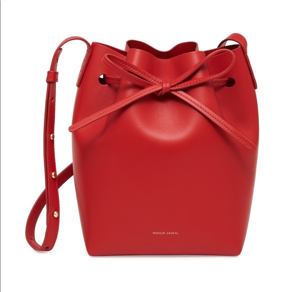 šNEW-HTF MANSUR GAVRIEL RED *CALF-LEATHER* MINI-BUCKET BAG (*Calf>Veg Tanned*) - Picture 4 of 16